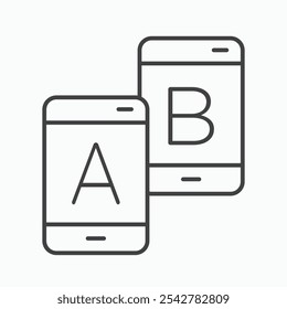 A B testing icon in black and white outlined stroke