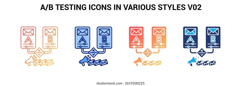 A B Testing icon represented by A B Testing symbol Blue, Gradient, Dualtone, Fill style.