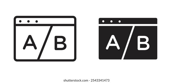 A B testing vector icon set black filled and outlined style.