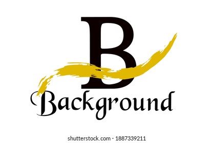 B text background black "vector" combined with yellow irregular lines on isoated white background. Abstract illustration.