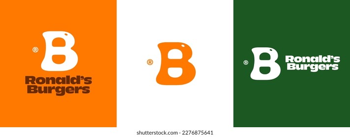 emblema del logotipo plano de la tipografía B. Logo premium de diseño fresco y sabroso para hamburguesas