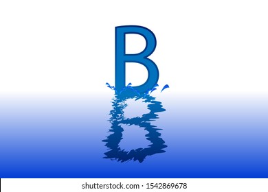 B uppercase letter with water reflection effect vector illustration. Wavy letter design for logo, emblem, label, card, company name, business or web page graphic element.