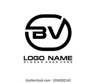 B V Initial circle logo template vector
