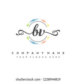 B V Initial handwriting logo vector