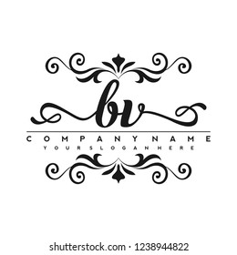 B V Initial handwriting logo vector