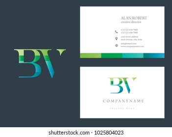 B & V joint logo multi color letter design with business card template