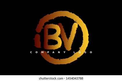 B V Logo. BV Letter Design Vector with gold color. grunge style