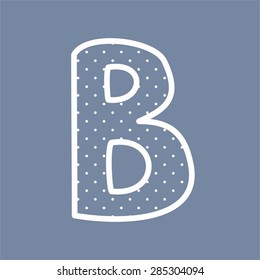 B vector alphabet letter with white polka dots on blue background