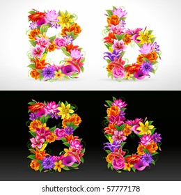 B, vector colorful flower font