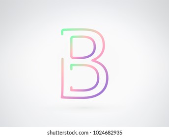 B vector font letter alphabet. Playful color dynamic flat design with brilliant smooth gradient for your unique elements design ; logo, headline, corporate identity, application, joyful poster & more