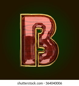 b vector golden letter with red wood