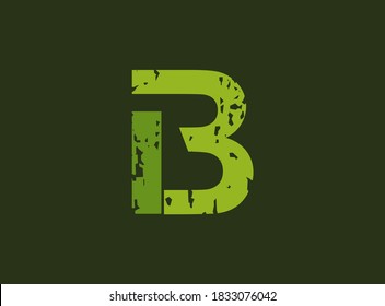 B vector letter made of grungy, grunge texture. Rubber stamp imprint style. For logo, brand label, poster, design elements etc.