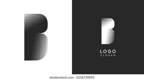 B vector letter. Sharp contrast monogram strike diagonal hatching for industrial yet modern look. High bold logo template. Logotype concept design for brand in tech, architecture, fashion