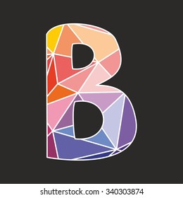 B vector low poly wrapping surface pastel colorful and white alphabet letter isolated on black background
