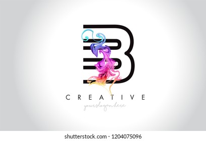 B Vibrant Creative Leter Logo Design with Colorful Smoke Ink Flowing Vector Illustration.