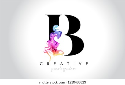 B Vibrant Creative Letter Logo Design with Colorful Smoke Ink Flowing Vector Illustration.