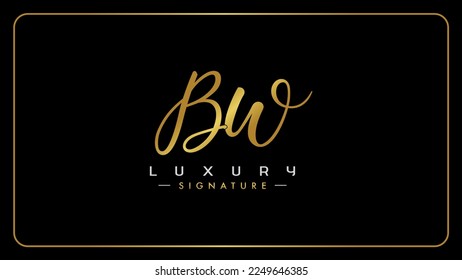 B, W, BW Initial letter logo. Alphabet BW Handwritten Signature logo design. Creative Golden handwriting letters B, W monogram icon.