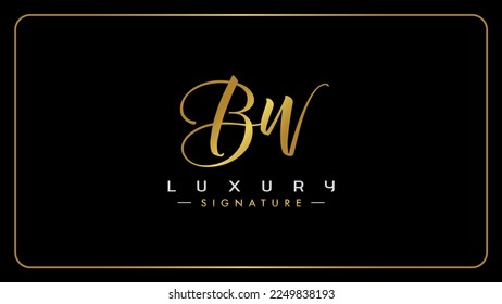 B, W, BW Initial letter logo. Alphabet BW Handwritten Signature logo design. Creative Golden handwriting letters B, W monogram icon.