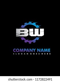 B W Initial with gear template vector