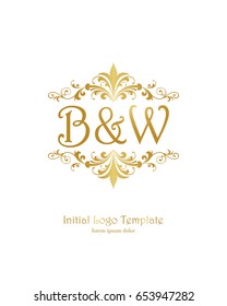 B & W initial wedding logo template vector