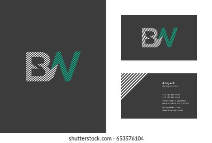 B W line logo joint letter design with Business card template