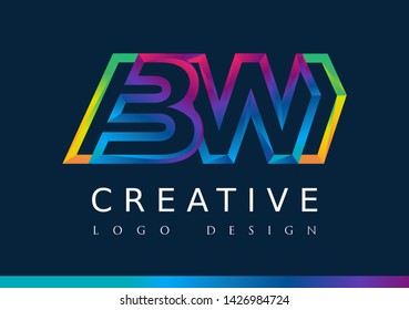 B W  Logo. BW Letter Design Vector with Magenta blue and green yellow color.