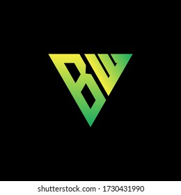 B W monogram logo isolated green triangles on a black background