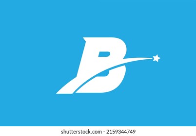 B white alphabet letter logo icon with star. Creative design for company or business on blue background