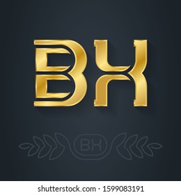 B and X - initials or golden logo. BX - Metallic 3d icon or logotype template. Vector. Design element with lineart option. Gold.