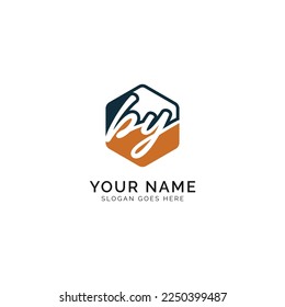 B, Y, BY Initial letter handwritten and signature vector image template in hexagon shape logo