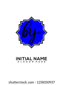 B Y Initial Handwriting Logo Template Vector