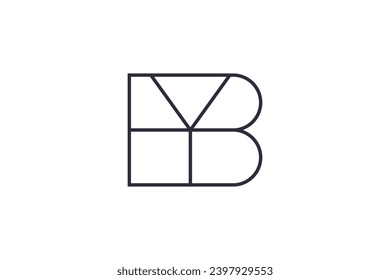 B Y initial letter logo design linked line shape.