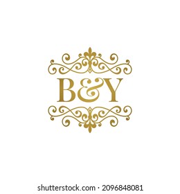 B Y initials logo ornament gold. Letter BY wedding ampersand or business partner symbol