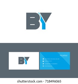 B Y joint logo bold letter design with business card template 