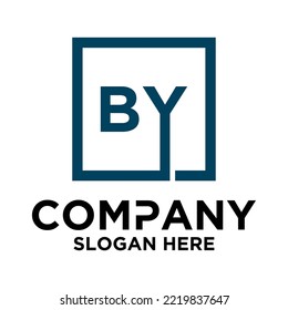B Y lettering with square design vector template