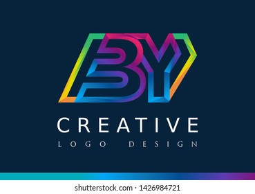 B Y  Logo. BY Letter Design Vector with Magenta blue and green yellow color.