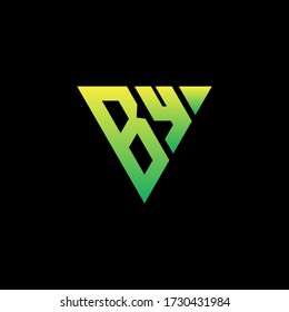 B Y monogram logo isolated green triangles on a black background