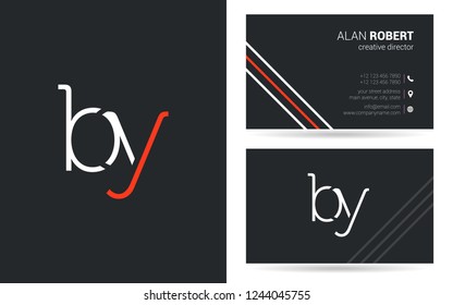 B & Y thin line logo joint letter design with business card template