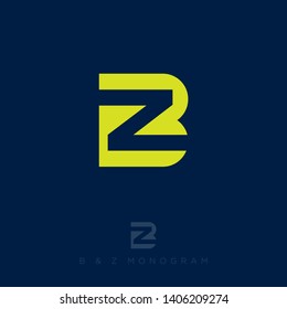 B and Z letters. B, Z monogram consist of intertwined lines. Yellow bright letters combined, isolated on a dark background. Web, UI icon. 