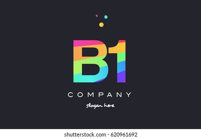 B1 b 1 one letter number combination creative color green orange blue magenta pink company logo vector icon spectrum