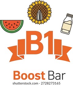 B1 Boost Bar Logo Energetische Illustration für gesunde Lebensmittel Branding Vektorgrafik 