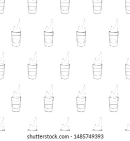 B12 Cocktail with three layers and flame. Seamless pattern of cocktails. Monochrome sketch, hand drawing. Outline, doodle. Vector illustration. EPS10