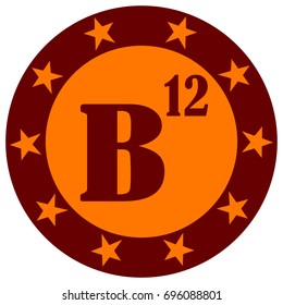 B12 Vitamin Round Sticker, Vector Illustration. 