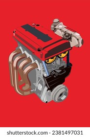 B18 B Series DOHC Engine Classic High Power Modification Vector Art