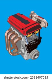 B18 B Series DOHC Engine Classic High Power Modification Vector Art