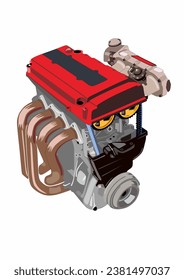 Arte vector de modificación de alta potencia del motor DOHC clásico de la serie B18 B