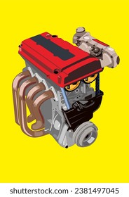 Arte vector de modificación de alta potencia del motor DOHC clásico de la serie B18 B