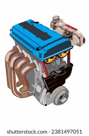 B18 B Series DOHC Engine Classic High Power Modification Vector Art