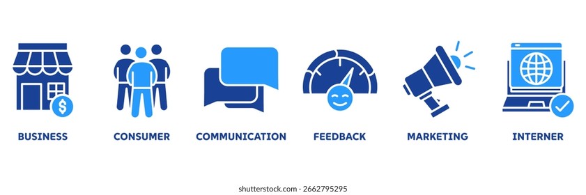B1C icon set illustration concept with icon of business, consumer, communication, feedback, marketing, internet