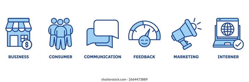 Concepto de ilustración de conjunto de iconos B1C con icono de negocio, consumidor, comunicación, Comentarios, marketing, internet